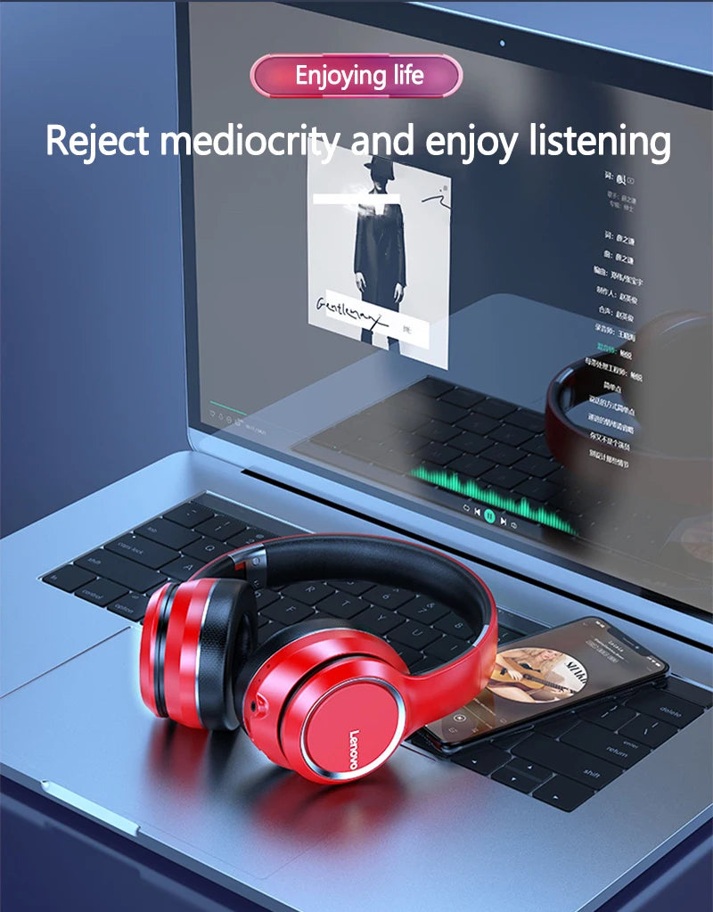 Lenovo HD200 Wireless Bluetooth Over-Ear Headphones with Noise Cancellation for Gaming & Music