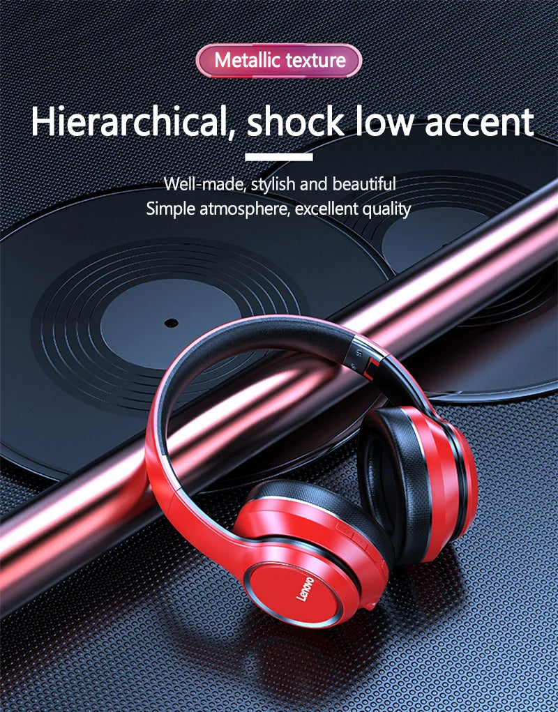 Lenovo HD200 Wireless Bluetooth Over-Ear Headphones with Noise Cancellation for Gaming & Music