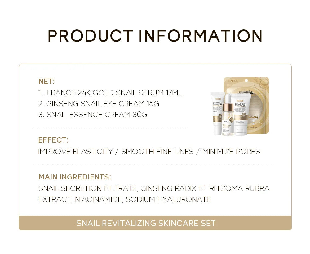 Hydrating Face & Eye Cream Skincare Kit with Anti-Aging Snail 24K Gold