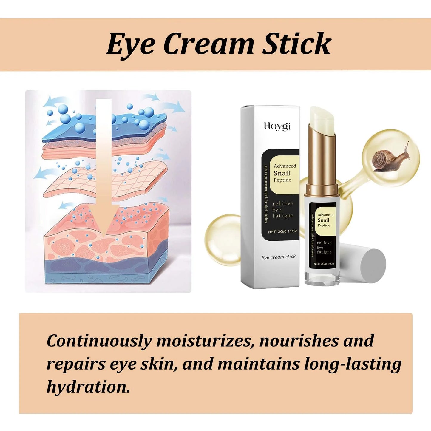 Hydrating Formula Snail Collagen Eye Cream Stick for Puffiness, Dark Circles & Fine Lines