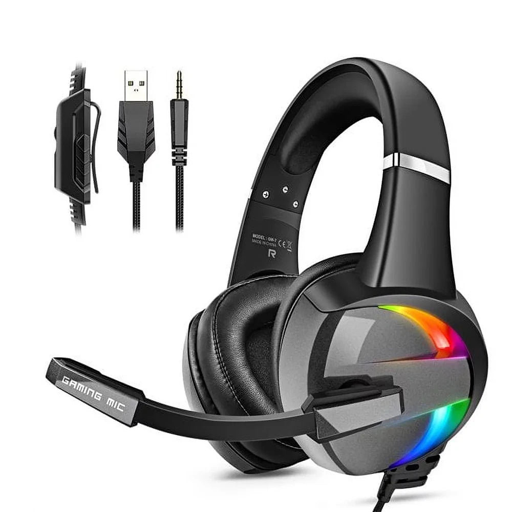 Glaring RGB Wired Gaming Headphones with Noise-Canceling Microphone – LED Surround Sound Headphones for PS4 PS5 Xbox & Laptops