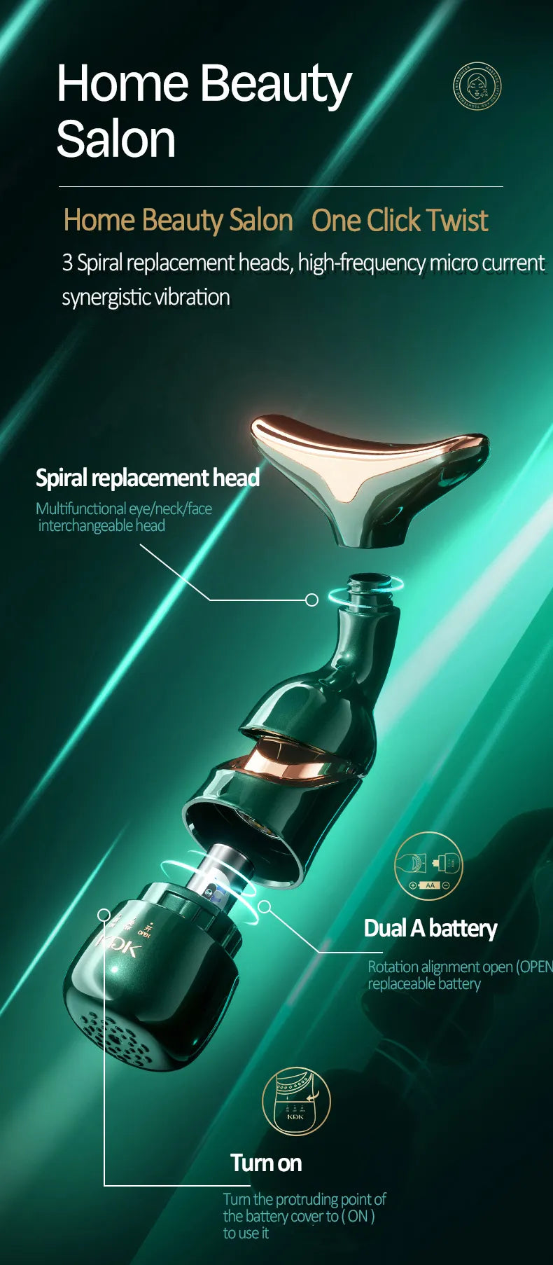 Microcurrent Face Neck & Eye Massage Beauty Device for Skin Care & Relaxation