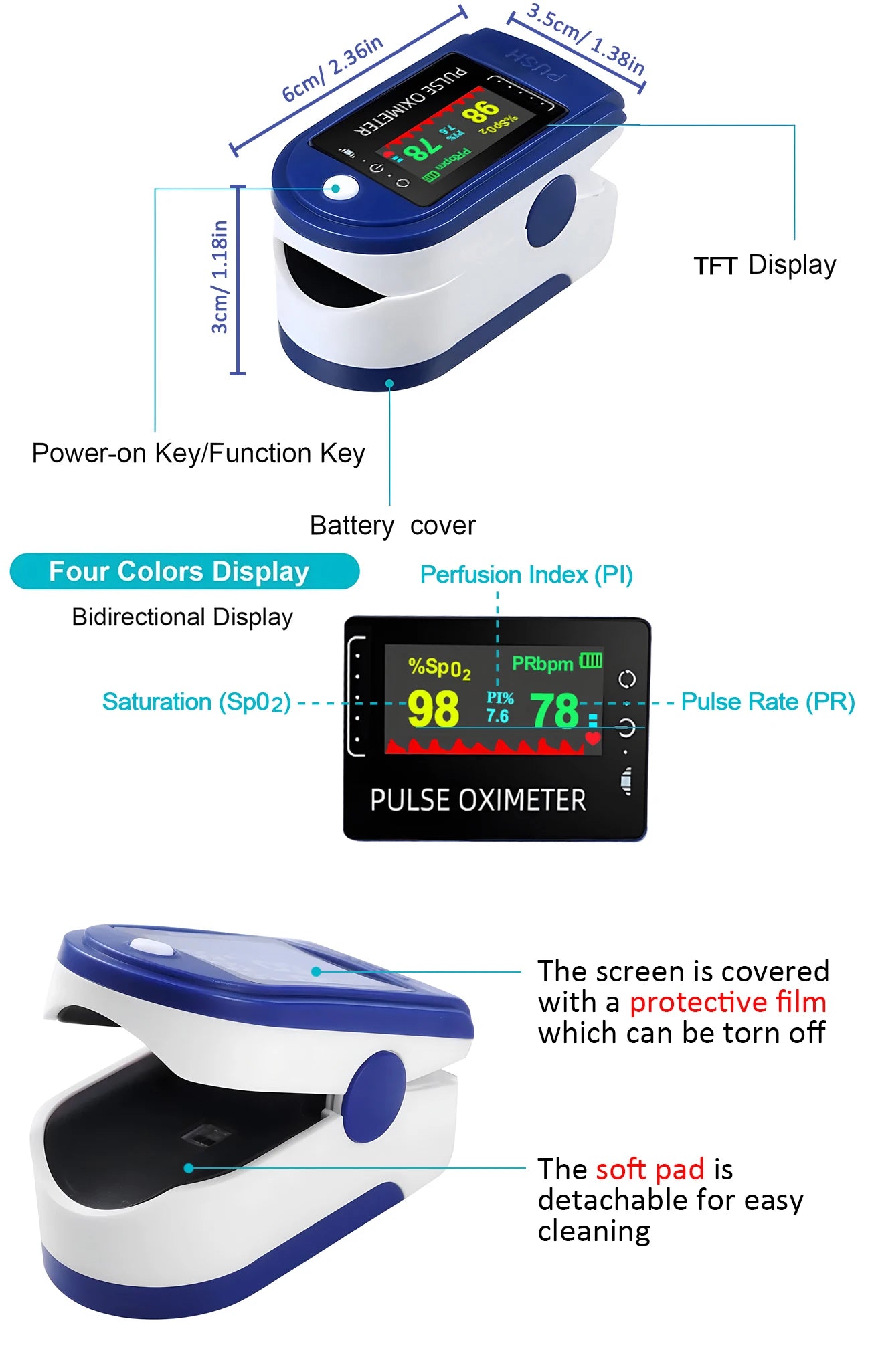 Visual Fingertip Pulse Oximeter Saturation SpO2 with Display – Blood Oxygen Saturation for Home Use