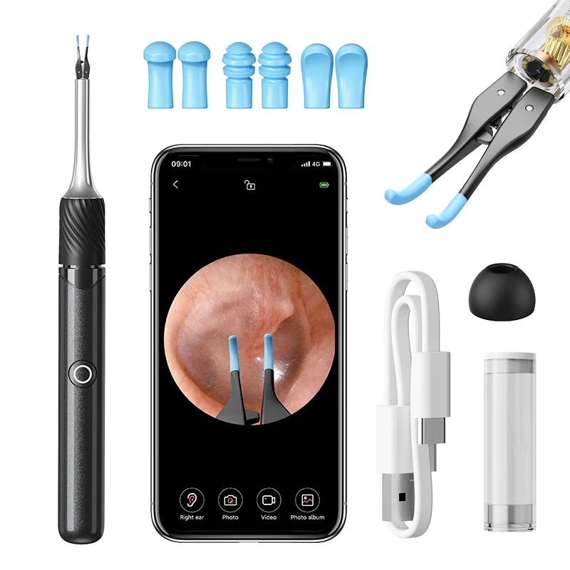 Visual Ear Cleaning Camera 12MP with EarCare Picks Tweezers & 6 Silicone Spoons