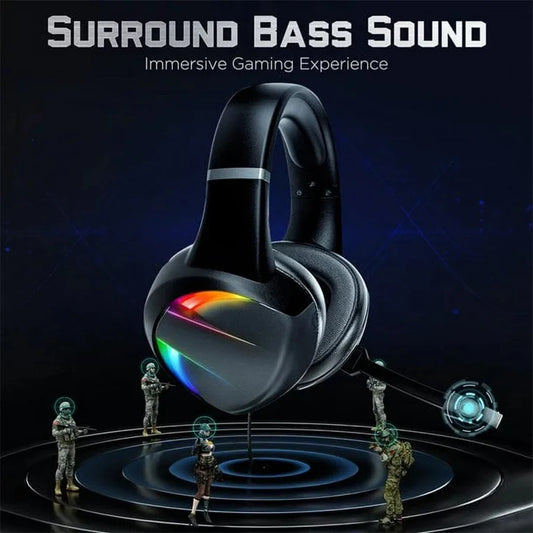 Glaring RGB Wired Gaming Headphones with Noise-Canceling Microphone – LED Surround Sound Headphones for PS4 PS5 Xbox & Laptops