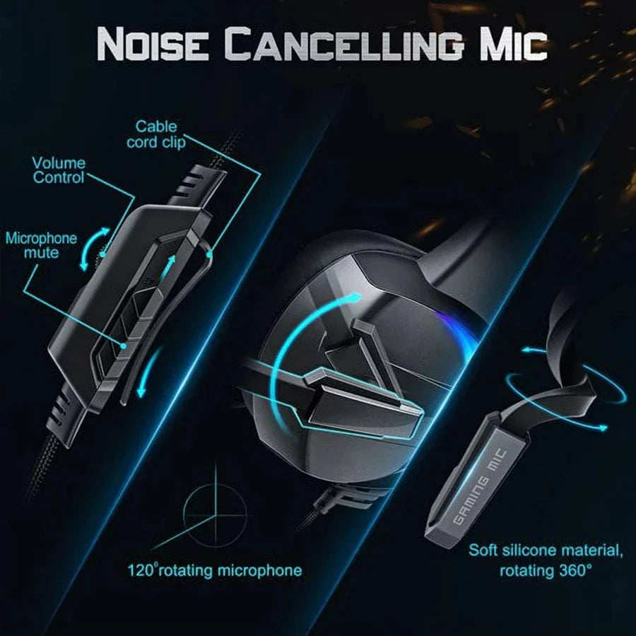 Glaring RGB Wired Gaming Headphones with Noise-Canceling Microphone – LED Surround Sound Headphones for PS4 PS5 Xbox & Laptops