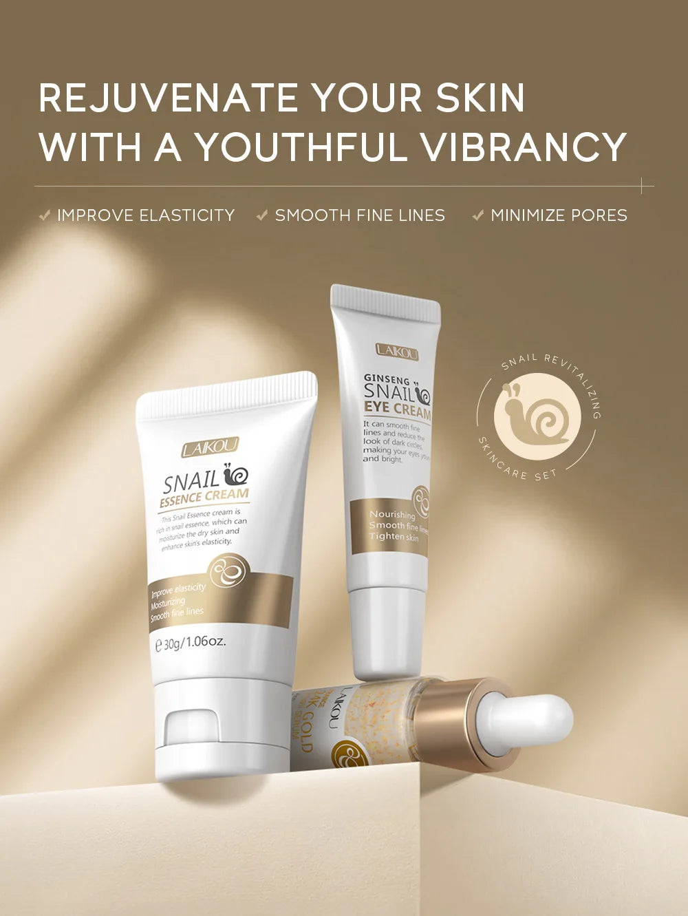 Hydrating Face & Eye Cream Skincare Kit with Anti-Aging Snail 24K Gold