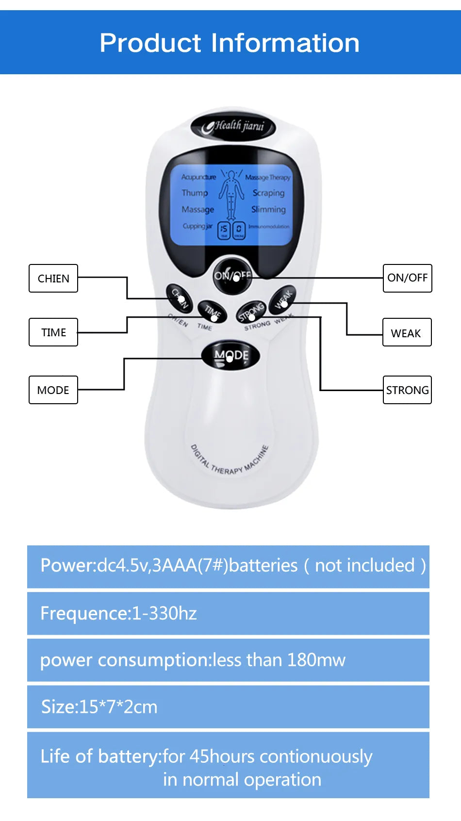 SALORIE 8 Mode EMS Electric Herald Tens Machine Acupuncture Body Massage