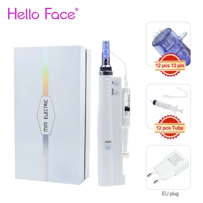 Hello Face 2 in 1 Portable Water Light Injection Aqua Derma Pen With 12 Pin Needle