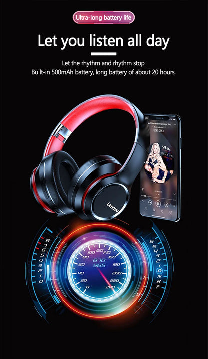 Lenovo HD200 Wireless Bluetooth Over-Ear Headphones with Noise Cancellation for Gaming & Music