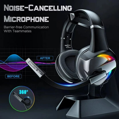 Glaring RGB Wired Gaming Headphones with Noise-Canceling Microphone – LED Surround Sound Headphones for PS4 PS5 Xbox & Laptops