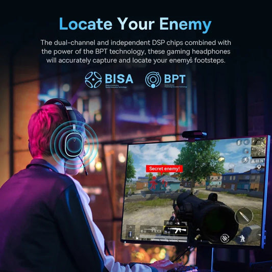 RGB Lights GH02 Wireless & Wired Bluetooth 5.3 & 2.4GHz Gaming Headsets with Microphone