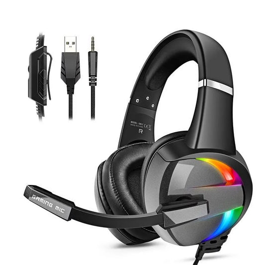 Glaring RGB Wired Gaming Headphones with Noise-Canceling Microphone – LED Surround Sound Headphones for PS4 PS5 Xbox & Laptops