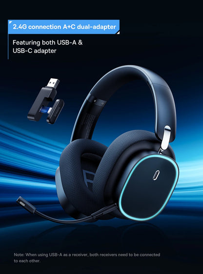 RGB Lights GH02 Wireless & Wired Bluetooth 5.3 & 2.4GHz Gaming Headsets with Microphone
