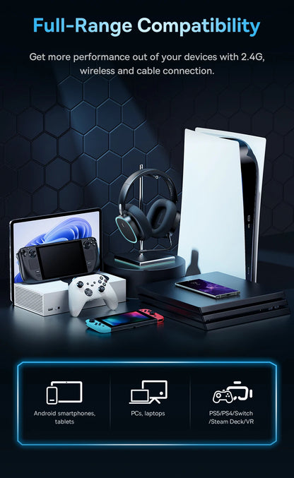 RGB Lights GH02 Wireless & Wired Bluetooth 5.3 & 2.4GHz Gaming Headsets with Microphone