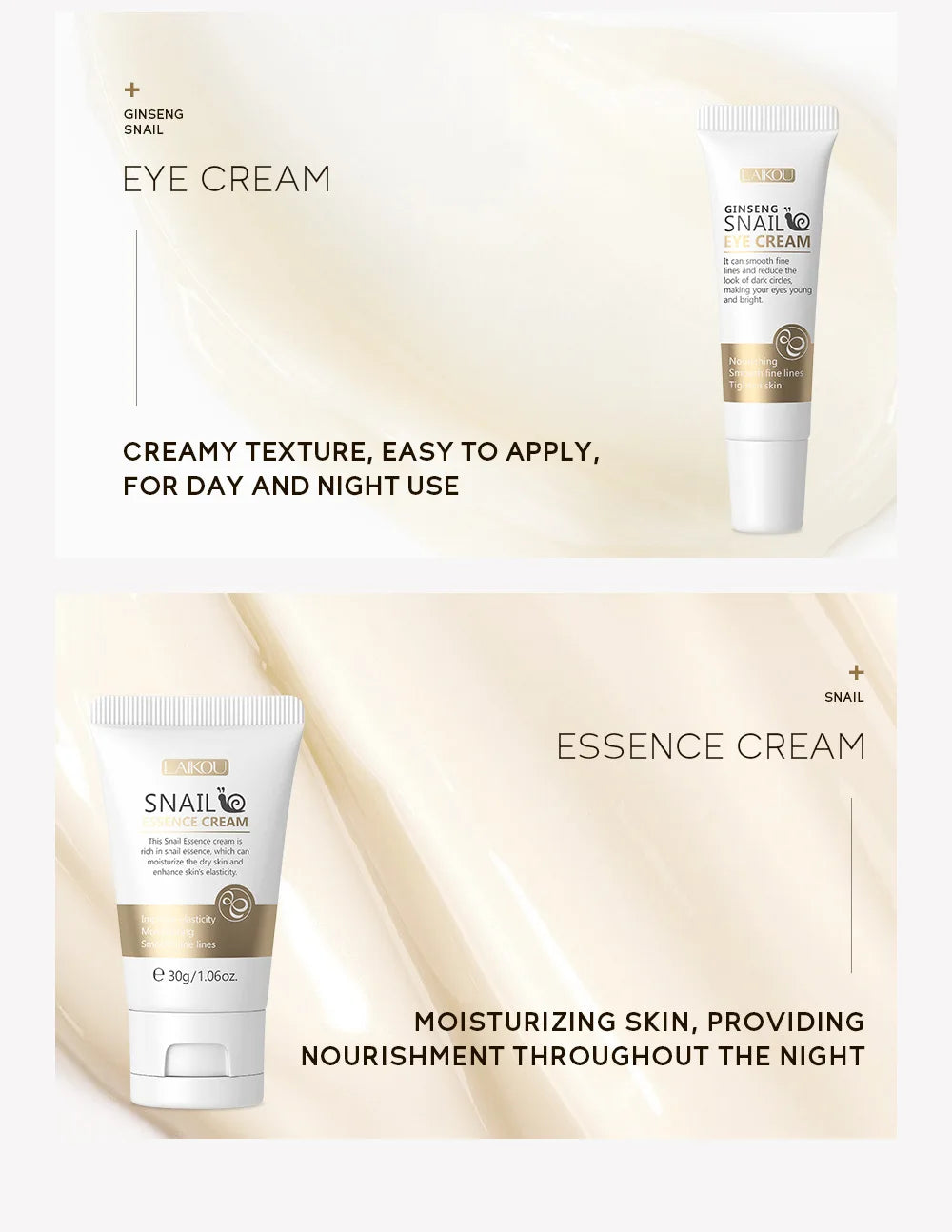 Hydrating Face & Eye Cream Skincare Kit with Anti-Aging Snail 24K Gold