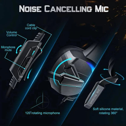 Glaring RGB Wired Gaming Headphones with Noise-Canceling Microphone – LED Surround Sound Headphones for PS4 PS5 Xbox & Laptops