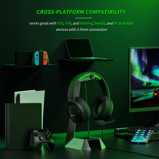 BINNUNE Wired Gaming Headphones 97dB with Microphone for PS4 PS5 Xbox Series Tablets & Laptops