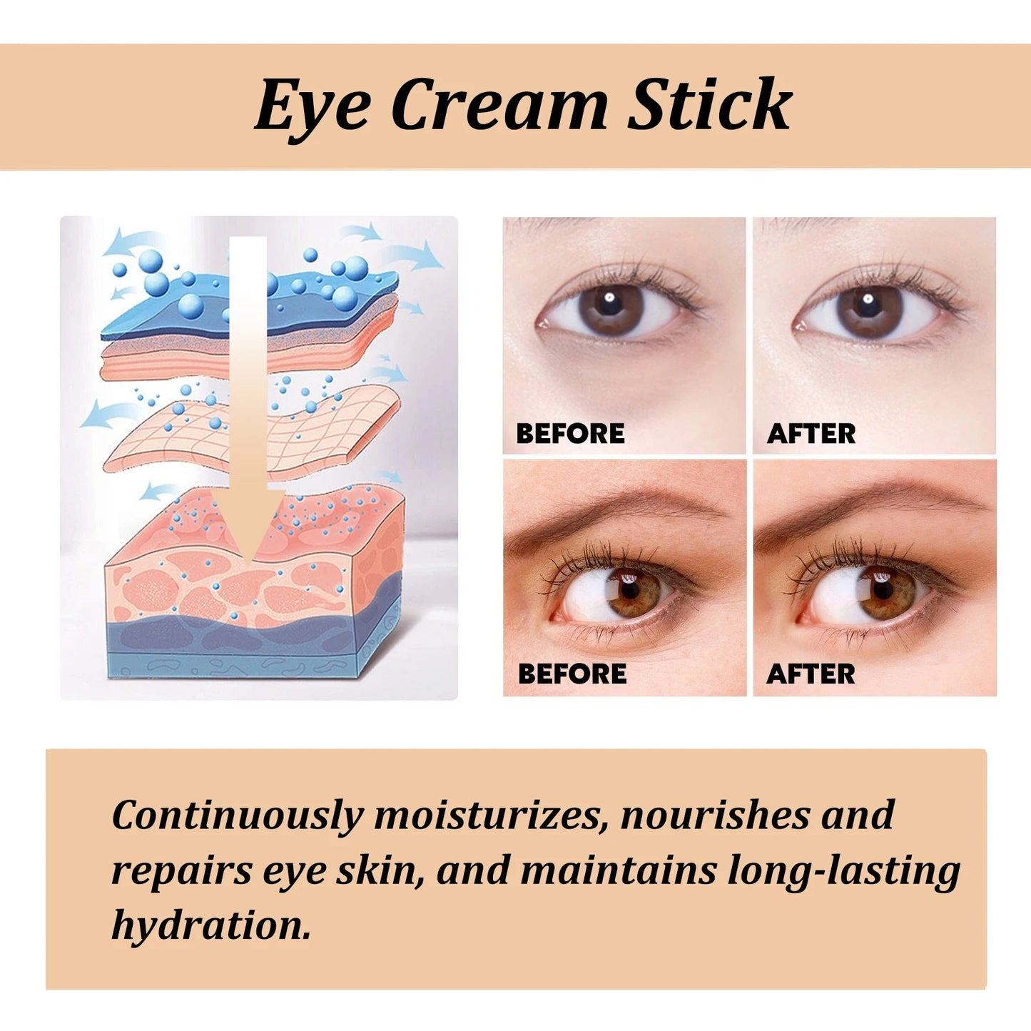 Hydrating Formula Snail Collagen Eye Cream Stick for Puffiness, Dark Circles & Fine Lines