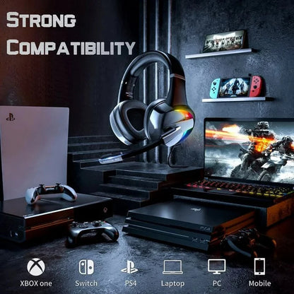 Glaring RGB Wired Gaming Headphones with Noise-Canceling Microphone – LED Surround Sound Headphones for PS4 PS5 Xbox & Laptops