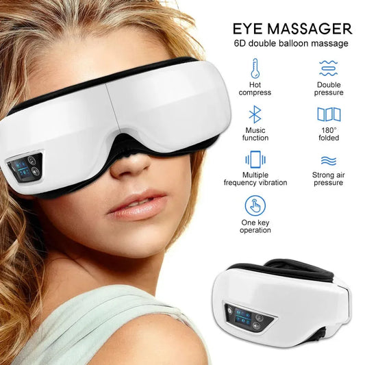 6D Smart Eye Massager with Heat Vibration Music – Eye Care Mask for Relaxation and Eye Strain Relief