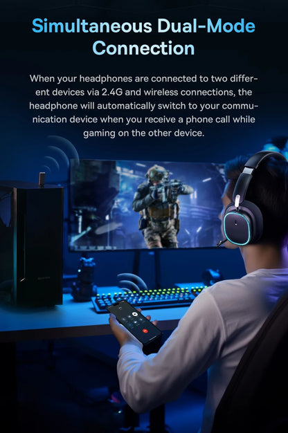 RGB Lights GH02 Wireless & Wired Bluetooth 5.3 & 2.4GHz Gaming Headsets with Microphone